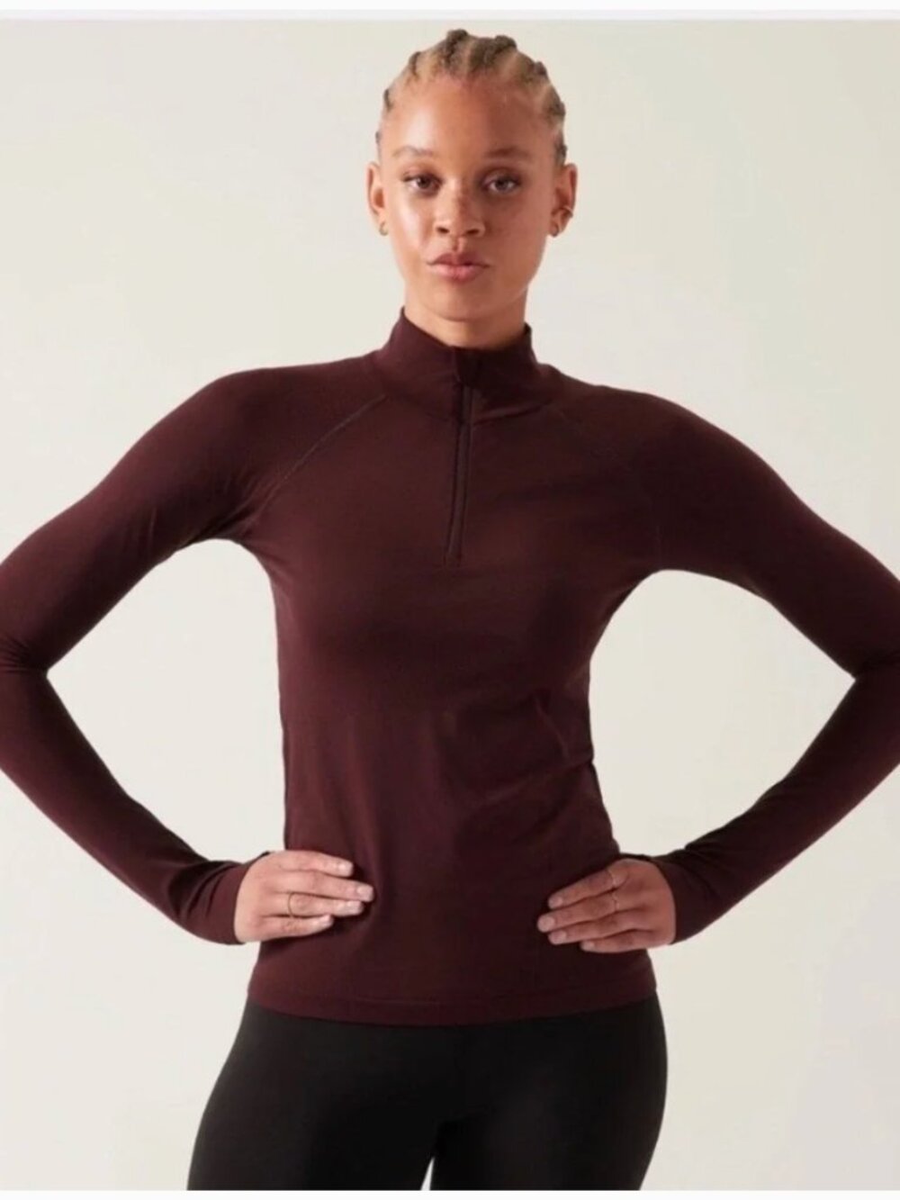 Athleta Women’s Burgundy 1/4 Zip Long Sleeve Pullover Top